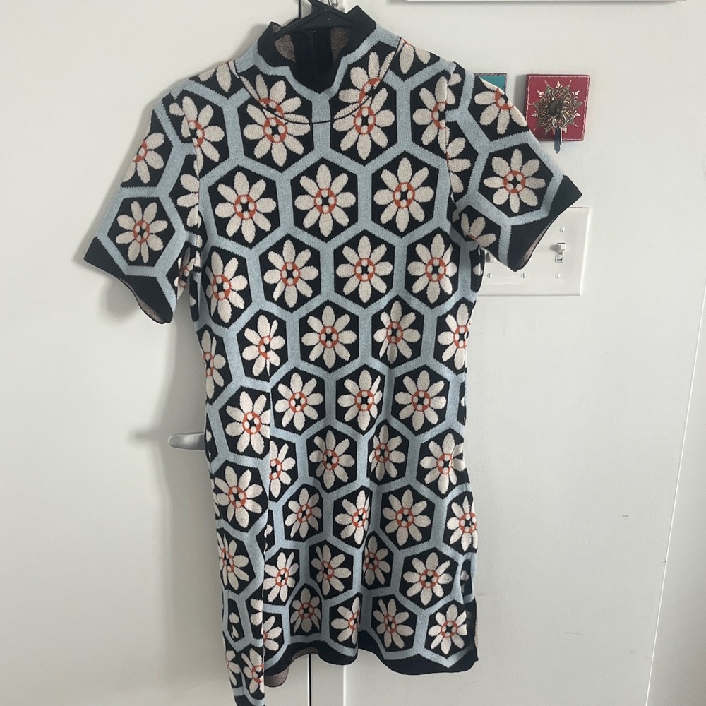 Anthropologie Geometric Floral Mini Dress - Black and White